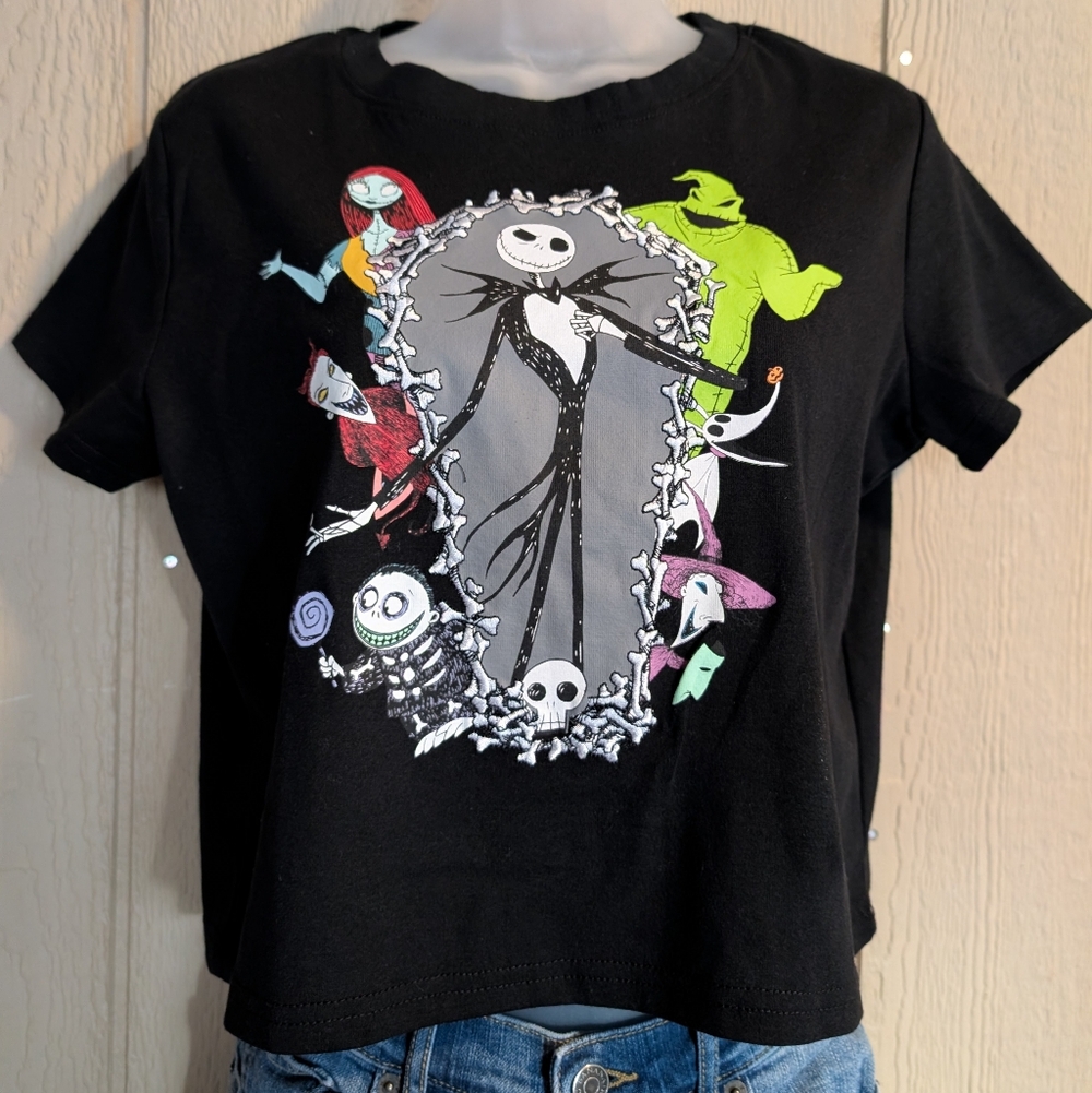 Jack And Sally Black Graphic Tee Crop Style